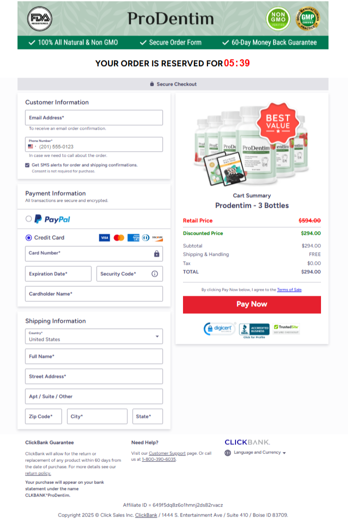 Prodentim Official Website Secure Order Page